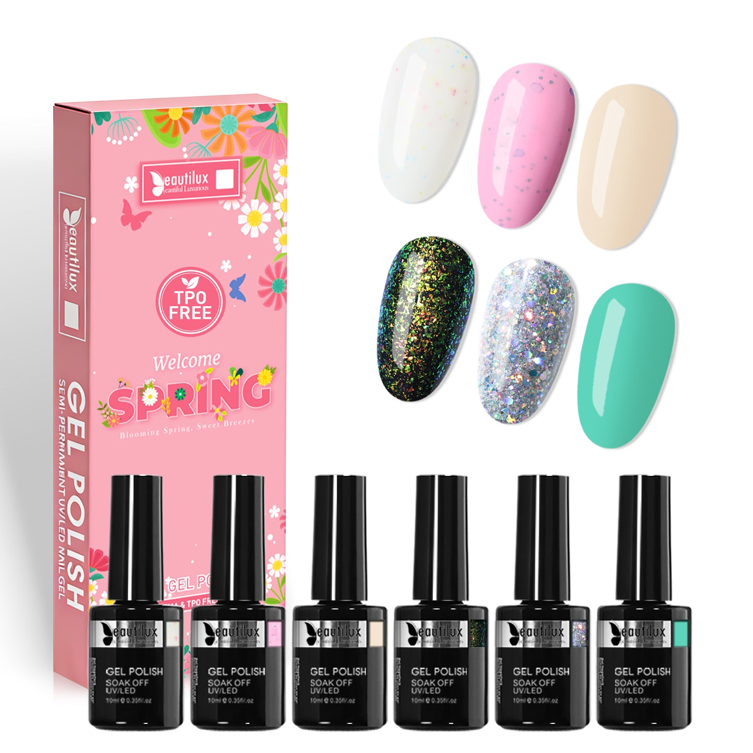 SP26-04 - Set of 6 Spring Semi-Permanent Nail Polishes 10ml 28-Day Wear | Beautilux Image