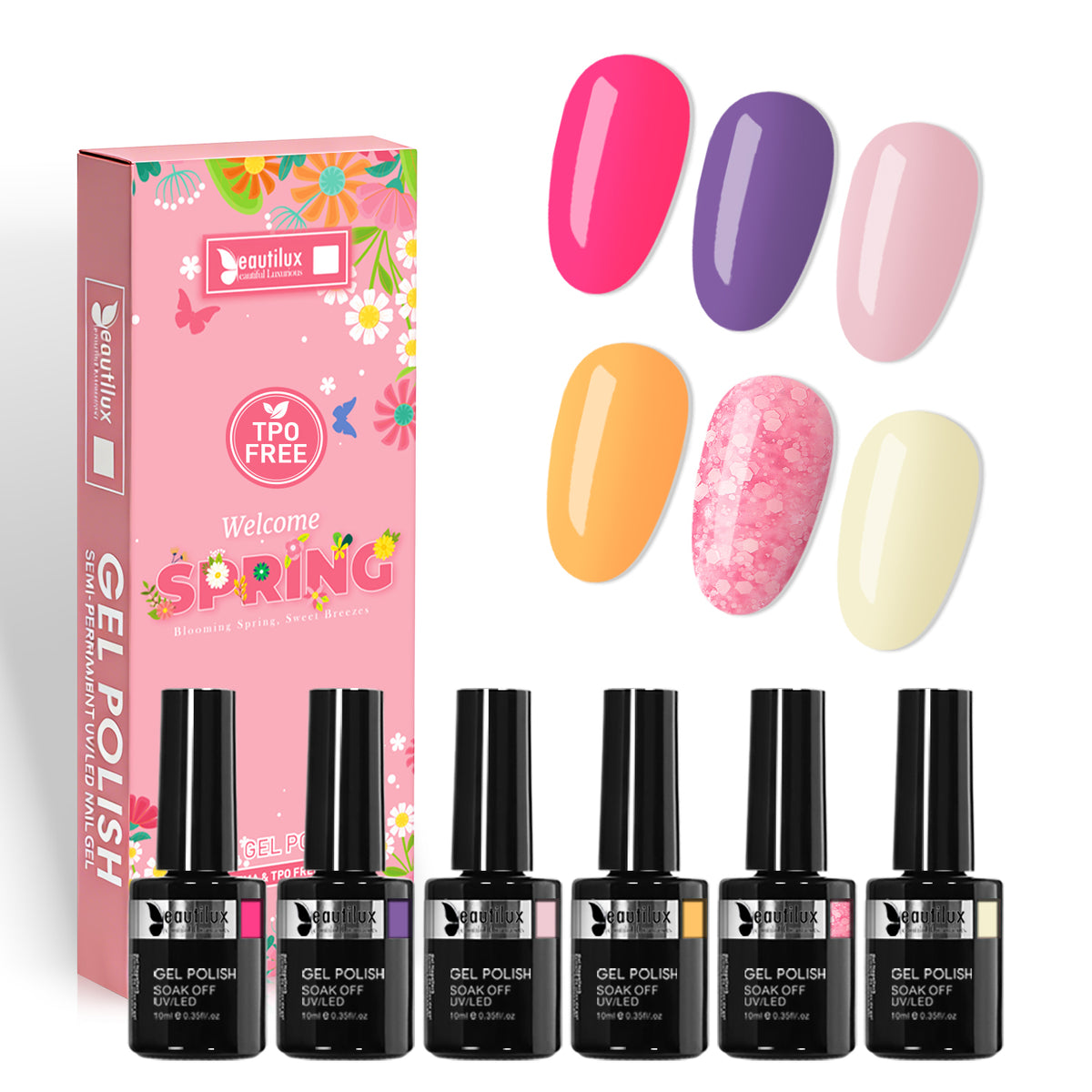 SP26-06 - Kit de 6 Vernis Semi-Permanent Printemps 10Ml Spring Tenue 28 Jours | Beautilux