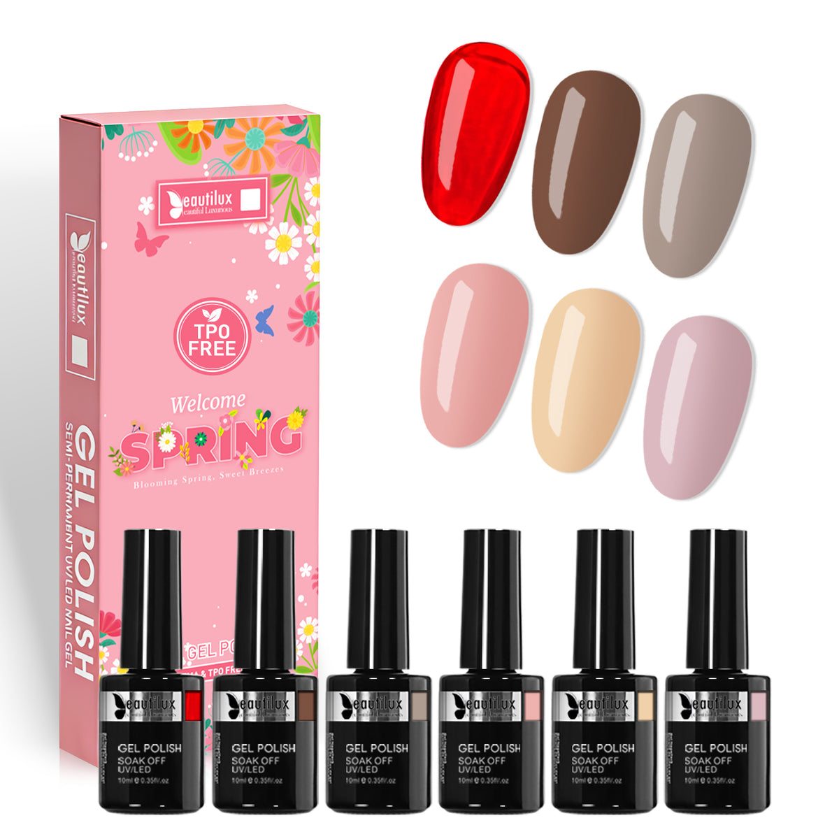 SP26-08 - Kit de 6 Vernis Semi-Permanent Printemps 10Ml Spring Tenue 28 Jours | Beautilux