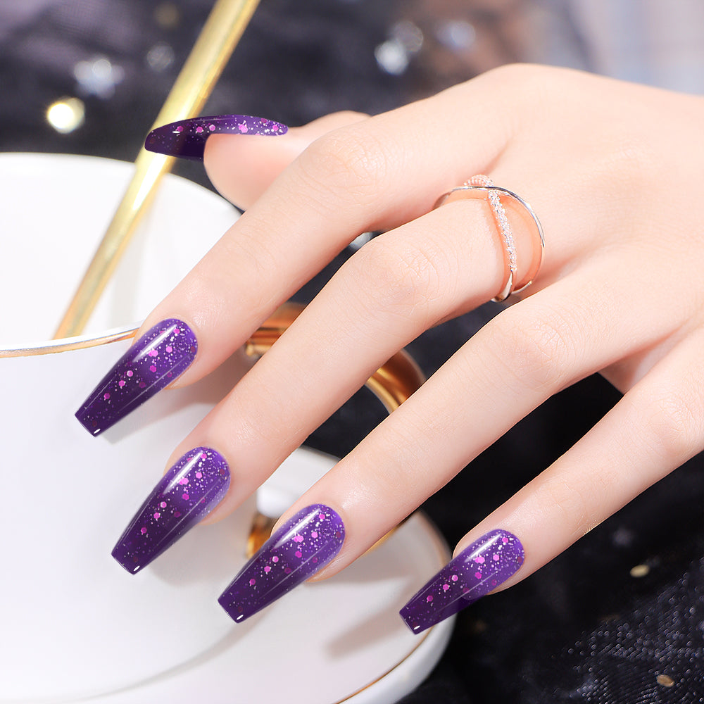 Vernis Semi-Permanent Thermosensible Violet Pailleté / Violet Foncé Pailleté – T-10 | Beautilux 10ml – Tenue 3 Semaines