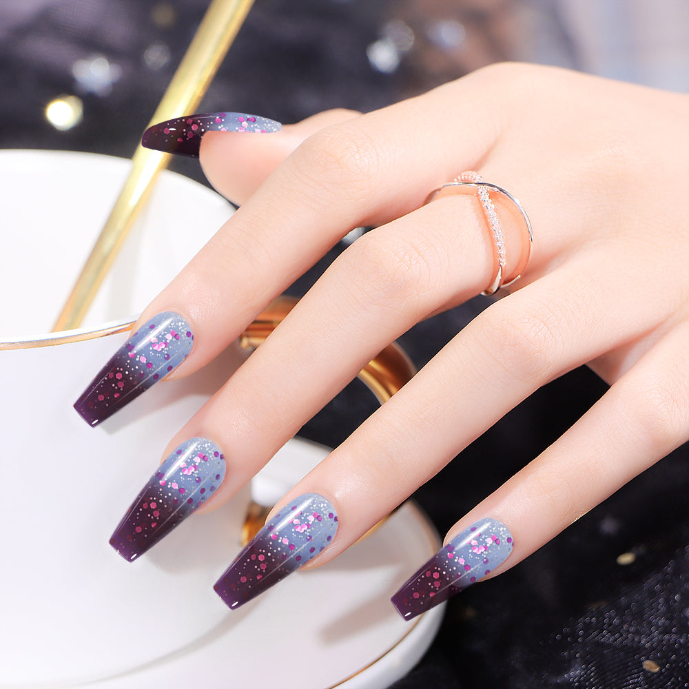 Vernis Semi-Permanent Thermosensible Bleu Lavande Pailleté / Violet Foncé Pailleté – T-12 | Beautilux 10ml – Tenue 3 Semaines