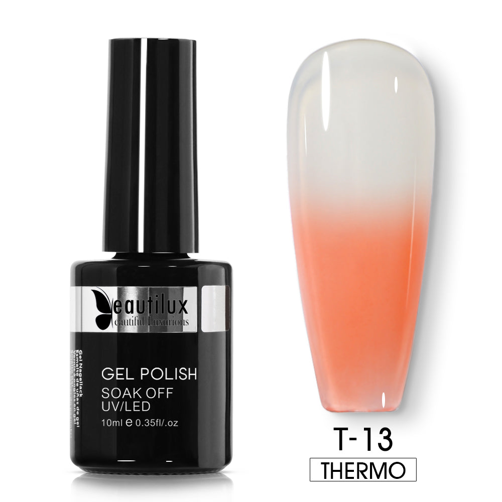 Vernis Semi-Permanent Thermosensible Blanc Nacré / Pêche Corail – T-13 | Beautilux 10ml – Tenue 3 Semaines Image
