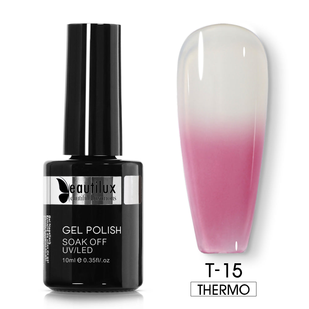 Vernis Semi-Permanent Thermosensible Blanc Nacré / Rose Mauve – T-15 | Beautilux 10ml – Tenue 3 Semaines Image