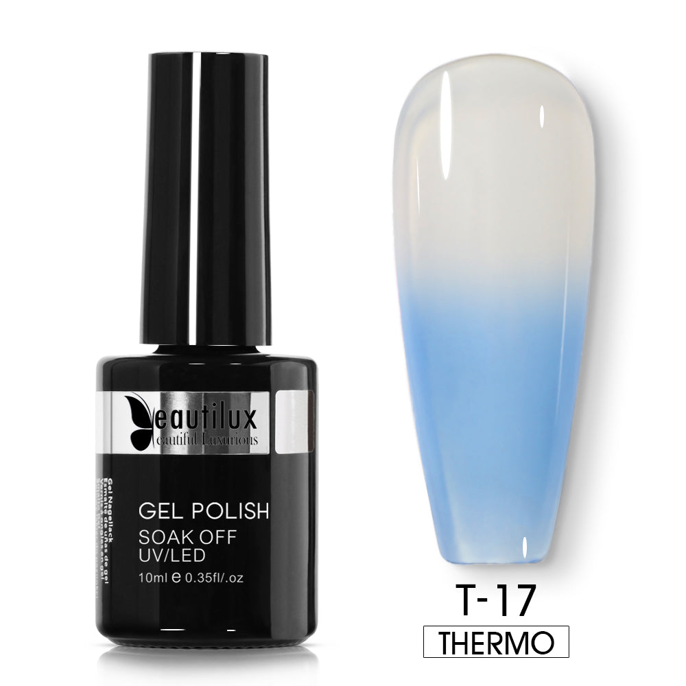 Vernis Semi-Permanent Thermosensible Blanc Nacré / Bleu Ciel – T-17 | Beautilux 10ml – Tenue 3 Semaines
