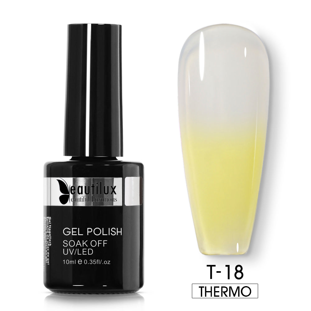 Vernis Semi-Permanent Thermosensible Blanc Nacré / Jaune Citron – T-18 | Beautilux 10ml – Tenue 3 Semaines