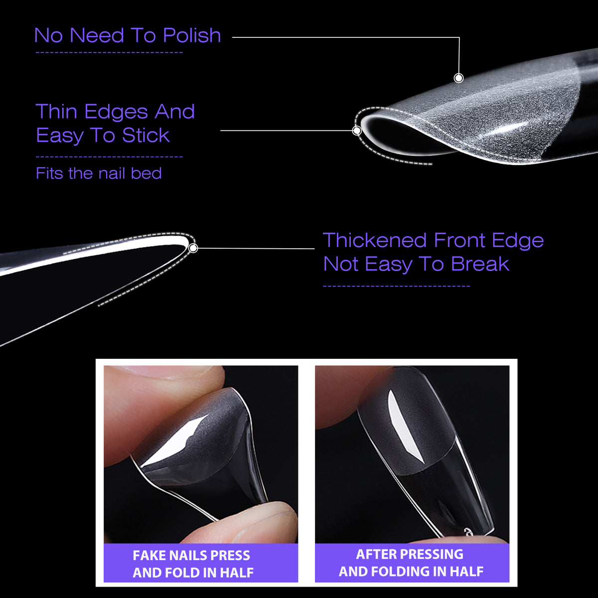Capsules Ongles PMMA Stiletto Long | Soak Off | Pose Américaine | Beautilux JP552-TL | 552 pcs