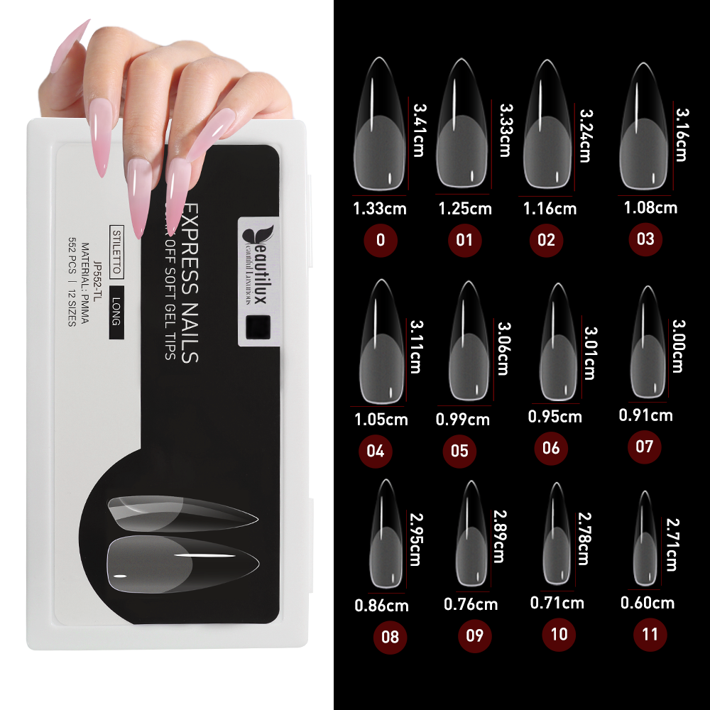 Capsules Ongles PMMA Stiletto Long | Soak Off | Pose Américaine | Beautilux JP552-TL | 552 pcs