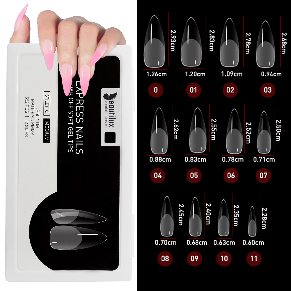 Capsules Ongles PMMA Stiletto Moyen | Soak Off | Pose Américaine | Beautilux JP552-TM | 552 pcs