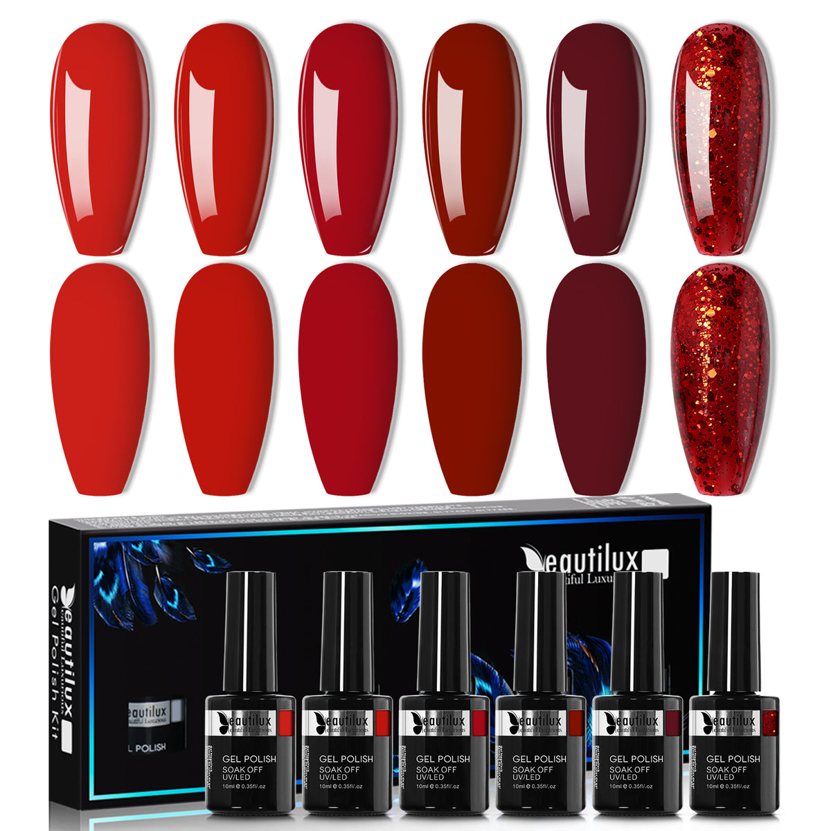 YT-01 - Kit de 6 Vernis Semi-Permanent ROUGE 10Ml Tenue 28 Jours | Beautilux