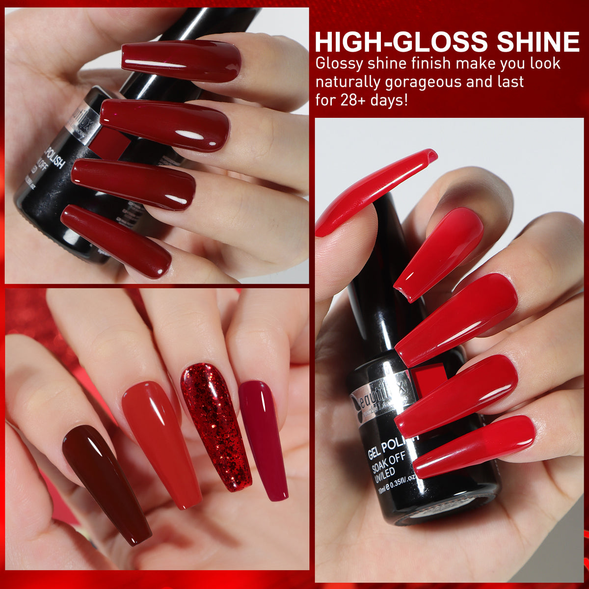 YT-01 - Kit de 6 Vernis Semi-Permanent ROUGE 10Ml Tenue 28 Jours | Beautilux