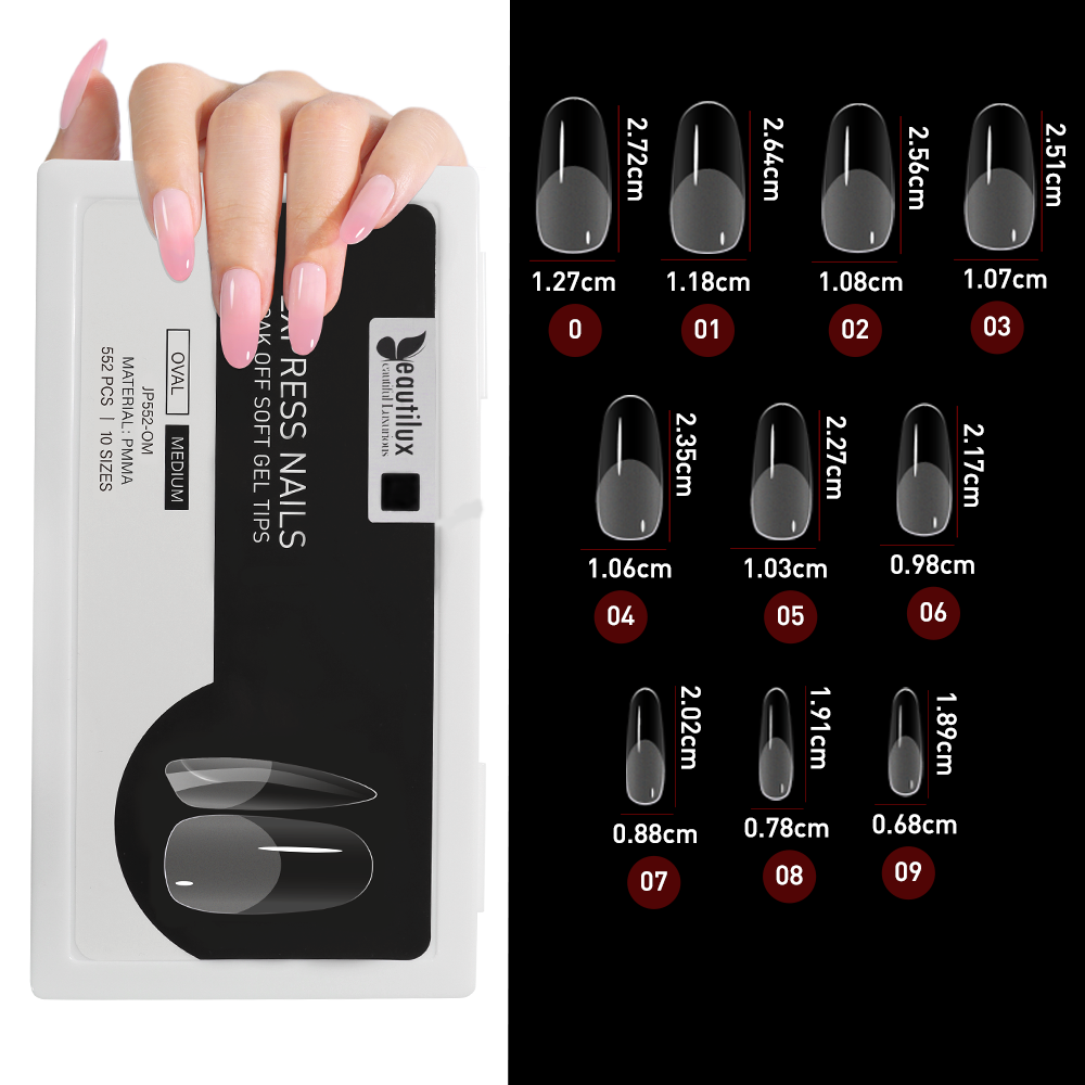 Capsules Ongles PMMA Ovale Moyenne | Soak Off | Pose Américaine | Beautilux JP552-OM | 552 pcs